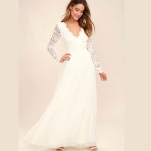 Long sleeve white lace maxi